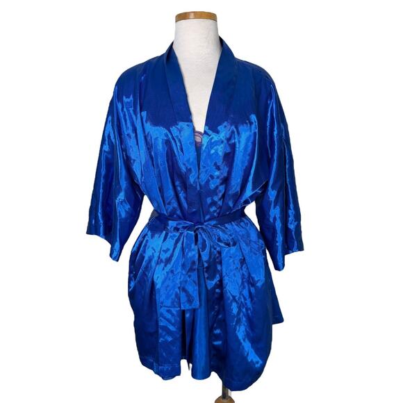 Fredericks of Hollywood VTG Lingerie Set Chemise Robe Short Ruffle Blue Large OS - Picture 2 of 14